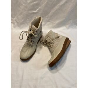 Sperry Top Sider Duck Boots Saltwater Wedge Wool White Brown Women's 11